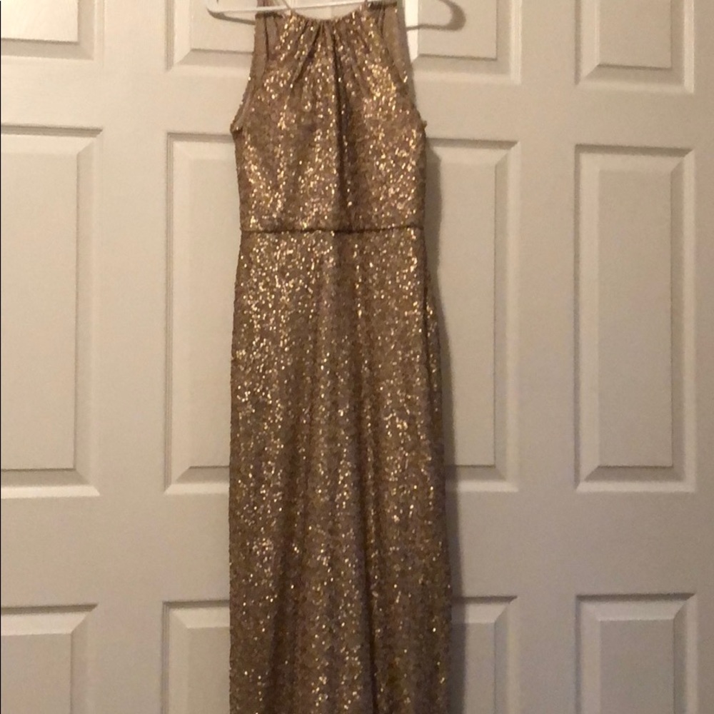Amsale Gold Sequence Bridesmaid Dress Size 8